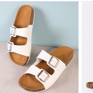 Double buckle white slide on sandal. BRAND NEW!👀